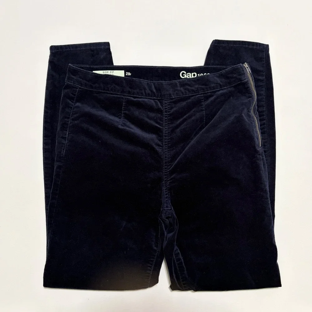 Gap 1969 Side Zip Legging 29 Navy Velvet Skinny High Rise Pants Tapestry Navy